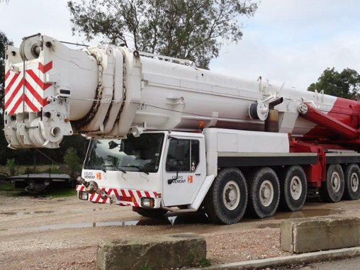 Red and white construction vehicle