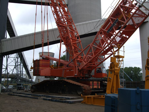 Orange crawler crane